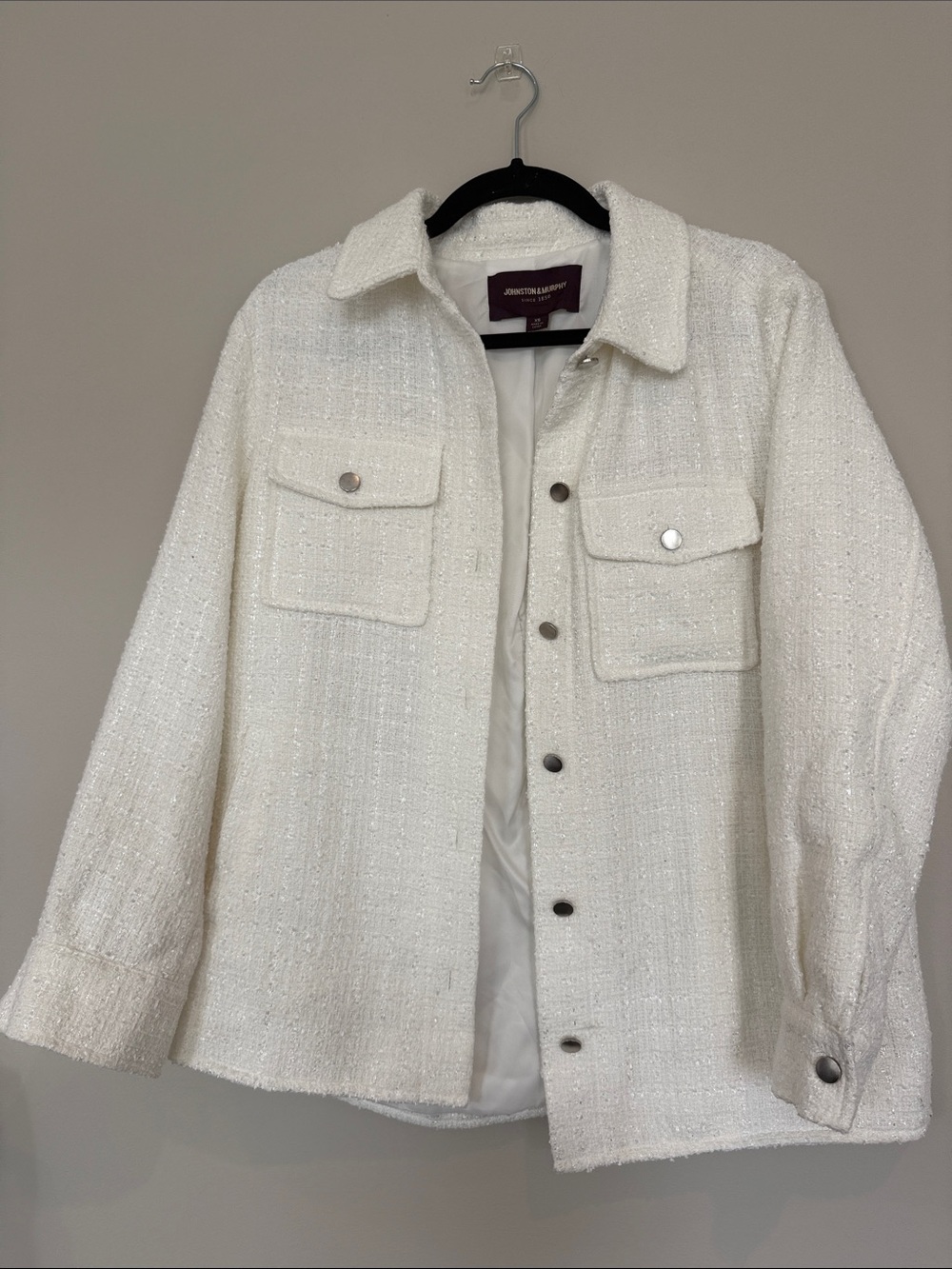 Johnston & Murphy White Tweed Lightweight Shirt Jacket